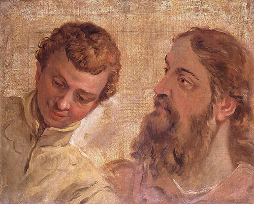 Cabeças de um menino e um homem barbudo - um apóstolo