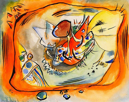 Esboço Para Uma Pintura Com Borda Laranja (Wassily Kandinsky) - Reprodução com Qualidade Museu