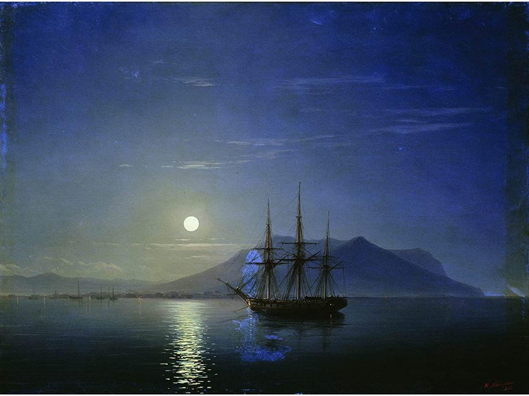 Navegando ao largo da costa da Crimeia na noite de luar (Ivan Aivazovsky) - Reprodução com Qualidade Museu