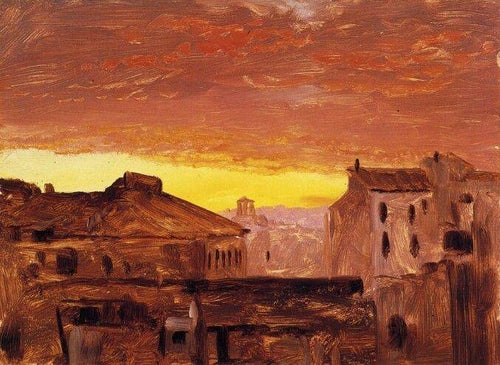Rooftops At Sunset, Roma, Itália (Frederic Edwin Church) - Reprodução com Qualidade Museu