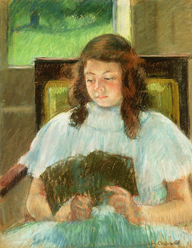 Rapariga a ler a rapariga com um vestido azul (Mary Cassatt) - Reprodução com Qualidade Museu