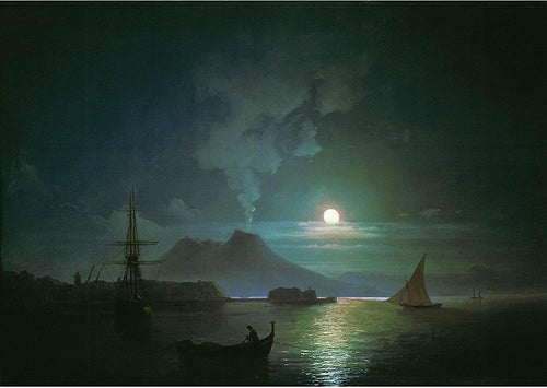 A baía de Nápoles na noite enluarada do Vesúvio (Ivan Aivazovsky) - Reprodução com Qualidade Museu