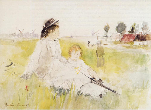 Menina e criança na grama - Replicarte