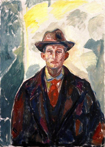 Auto-retrato com chapéu e gravata vermelha (Edvard Munch) - Reprodução com Qualidade Museu