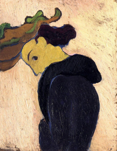 Mulher de perfil usando um chapéu verde - Replicarte