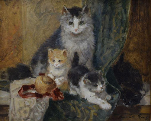 Uma mãe gata com seus gatinhos brincalhões (Henriette Ronner-Knip) - Reprodução com Qualidade Museu