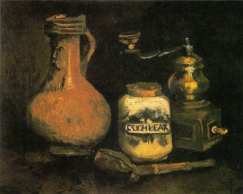 Natureza morta com cerveja, moedor de café e caixa de assobio (Vincent Van Gogh) - Reprodução com Qualidade Museu