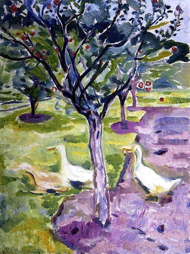 Gansos no jardim (Edvard Munch) - Reprodução com Qualidade Museu
