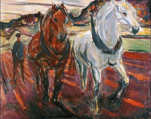 Equipe de cavalos arando (Edvard Munch) - Reprodução com Qualidade Museu