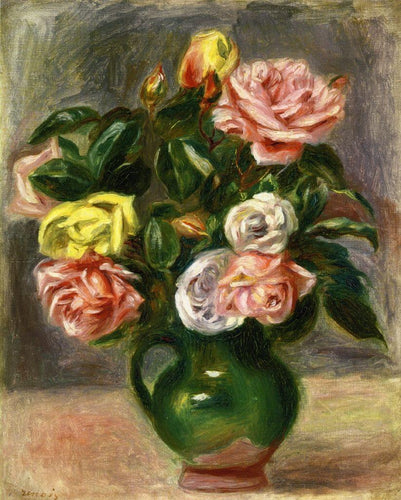 Buquê de rosas em um vaso verde (Pierre-Auguste Renoir) - Reprodução com Qualidade Museu