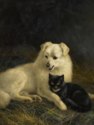 Gato e cachorro (Henriette Ronner-Knip) - Reprodução com Qualidade Museu