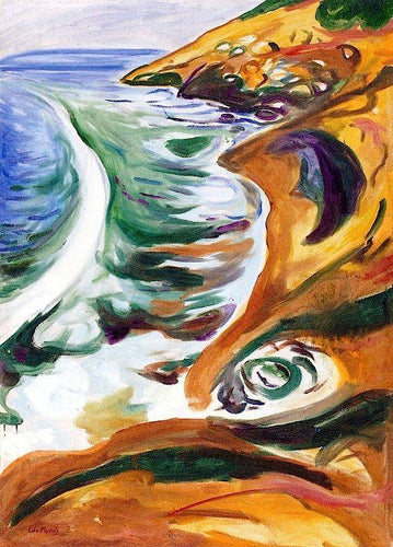 Ondas quebrando nas rochas (Edvard Munch) - Reprodução com Qualidade Museu