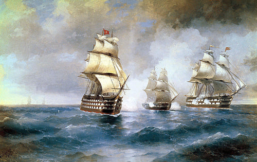 Brig Mercury é atacado por dois navios turcos (Ivan Aivazovsky) - Reprodução com Qualidade Museu
