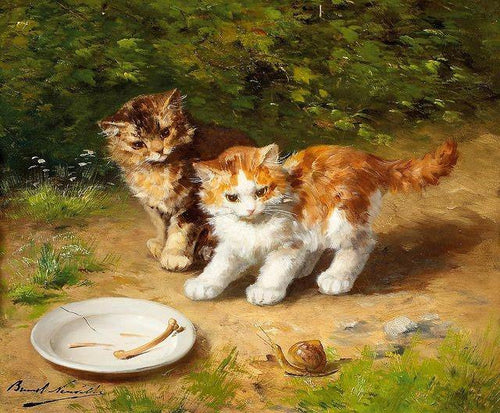 Dois gatinhos com um caracol (Alfred-Arthur Brunel de Neuville) - Reprodução com Qualidade Museu