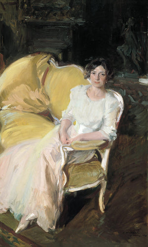 Clotilde sentada no sofá (Joaquin Sorolla) - Reprodução com Qualidade Museu