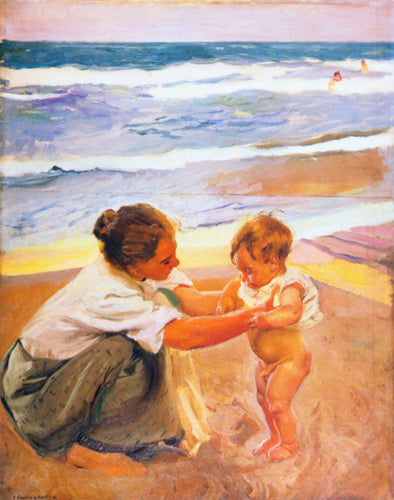 Mãe e filho na praia (Joaquin Sorolla) - Reprodução com Qualidade Museu
