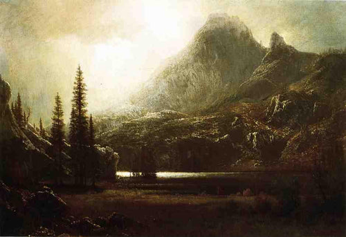 Perto de um lago de montanha (Albert Bierstadt) - Reprodução com Qualidade Museu