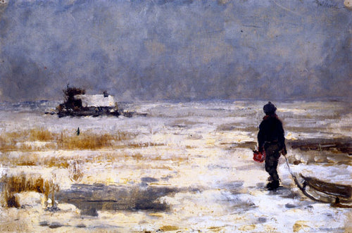 Menino com trenó em uma paisagem de inverno (Franz Marc) - Reprodução com Qualidade Museu