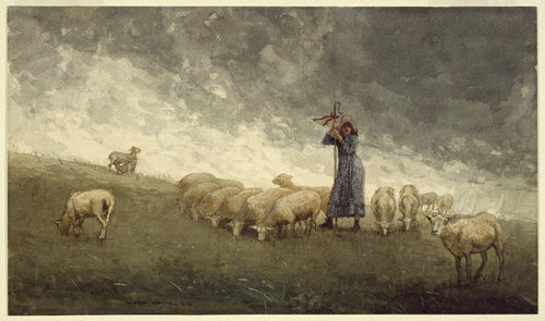 Pastora cuidando de ovelhas (Winslow Homer) - Reprodução com Qualidade Museu