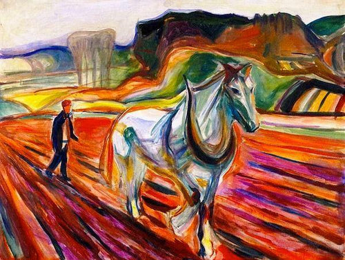 Homem arando com um cavalo branco (Edvard Munch) - Reprodução com Qualidade Museu