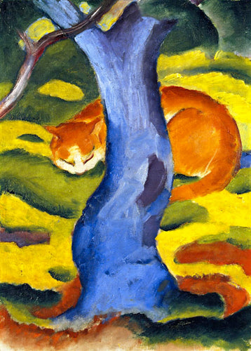 Gato atrás de uma árvore (Franz Marc) - Reprodução com Qualidade Museu