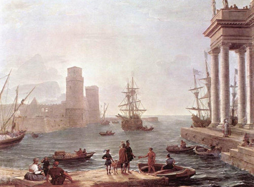 Cena portuária com a partida de Ulisses da terra do Feaci (Claude Lorrain) - Reprodução com Qualidade Museu
