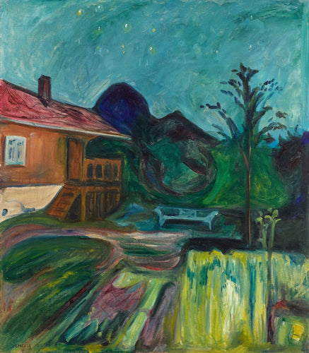 Noite de verão, Asgardstrand - Casa na noite de verão (Edvard Munch) - Reprodução com Qualidade Museu