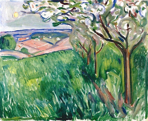 Árvores frutíferas em flor (Edvard Munch) - Reprodução com Qualidade Museu