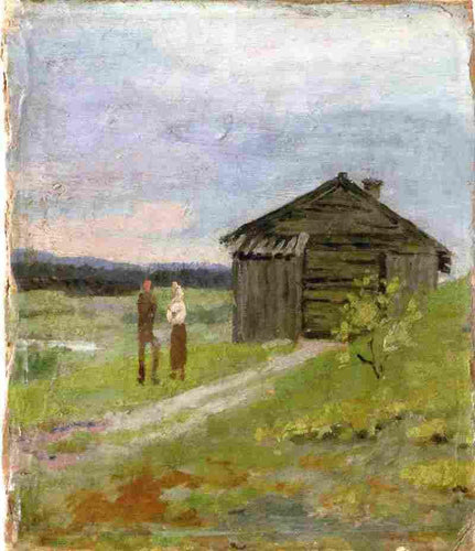 Paisagem com uma pequena casa e duas figuras (Edvard Munch) - Reprodução com Qualidade Museu