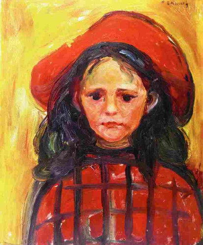 Menina com vestido xadrez vermelho e chapéu vermelho (Edvard Munch) - Reprodução com Qualidade Museu