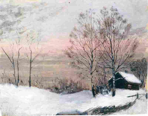 Paisagem de inverno com casa e céu vermelho (Edvard Munch) - Reprodução com Qualidade Museu