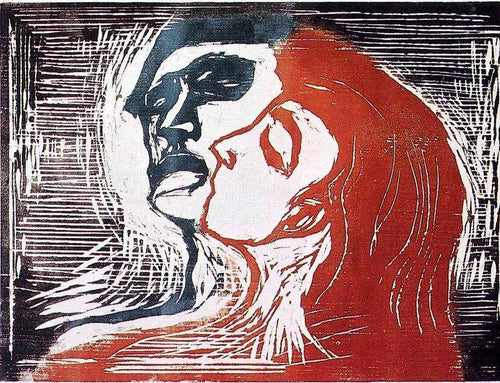 Cabeça na cabeça - homem e mulher se beijando (Edvard Munch) - Reprodução com Qualidade Museu