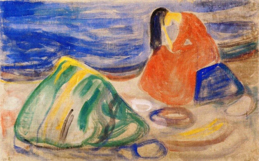 Melancolia - Mulher chorando na praia (Edvard Munch) - Reprodução com Qualidade Museu