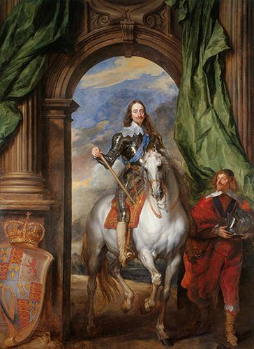 Retrato Equestre de Carlos I, Rei da Inglaterra, com Seignior De St Antoine (Anthony van Dyck) - Reprodução com Qualidade Museu