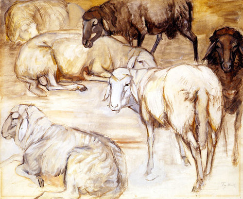 Rebanho de ovelhas no estábulo (Franz Marc) - Reprodução com Qualidade Museu