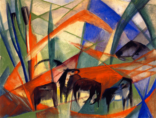 Paisagem Com Cavalos Negros (Franz Marc) - Reprodução com Qualidade Museu