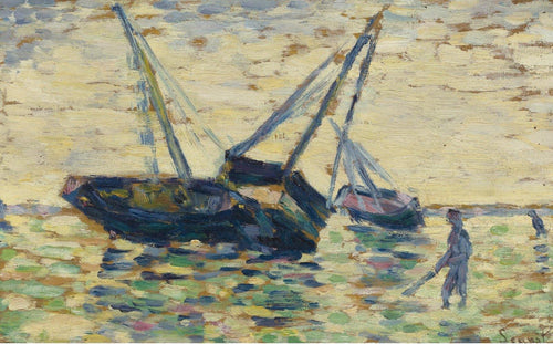 Três barcos em uma paisagem marinha (Georges Seurat) - Reprodução com Qualidade Museu