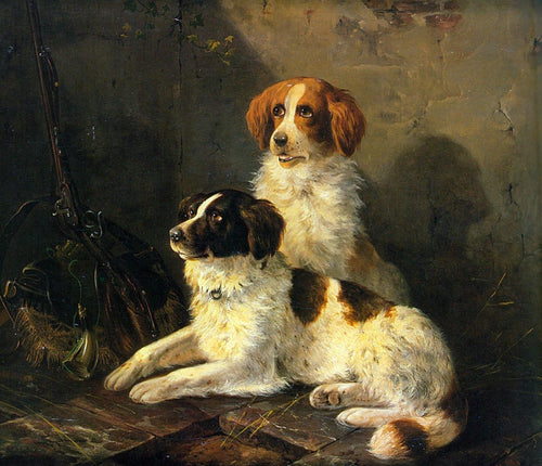 Dois Spaniels à espera da caça (Henriette Ronner-Knip) - Reprodução com Qualidade Museu