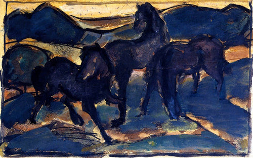Cavalos no pasto I (Franz Marc) - Reprodução com Qualidade Museu