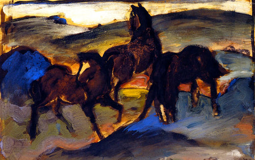 Cavalos em um pasto II (Franz Marc) - Reprodução com Qualidade Museu