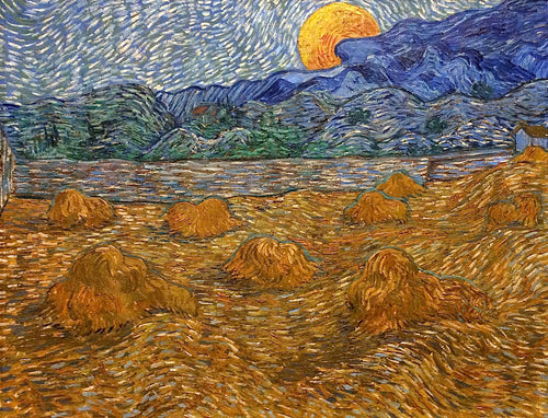Paisagem com feixes de trigo e lua crescente (Vincent Van Gogh) - Reprodução com Qualidade Museu