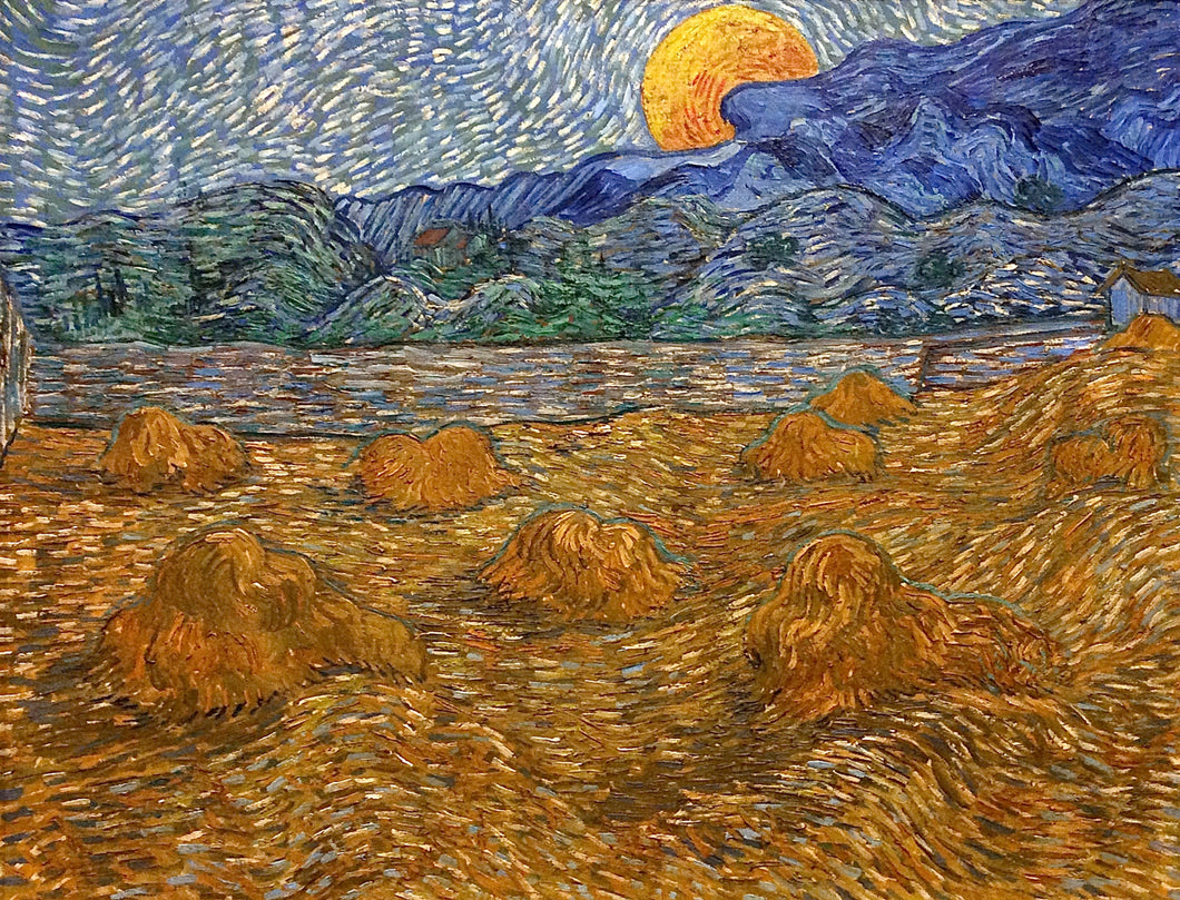 Paisagem com feixes de trigo e lua crescente - Vincent Van Gogh