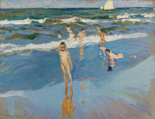 Crianças no mar, praia de Valência (Joaquin Sorolla) - Reprodução com Qualidade Museu