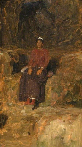 Mulher sentada em uma paisagem