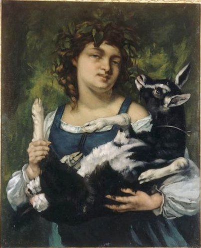 A menina da aldeia com uma cabra