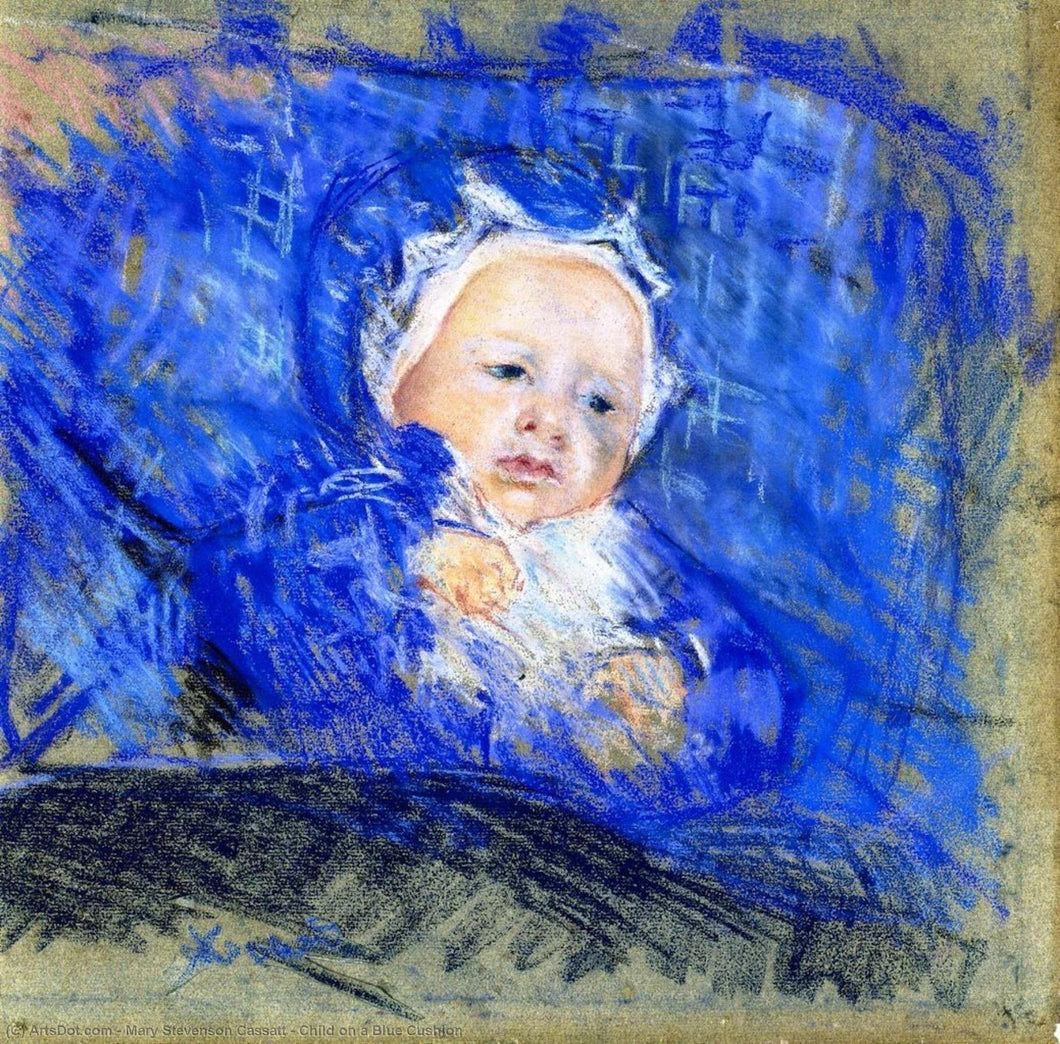 Criança em uma almofada azul (Mary Cassatt) - Reprodução com Qualidade Museu