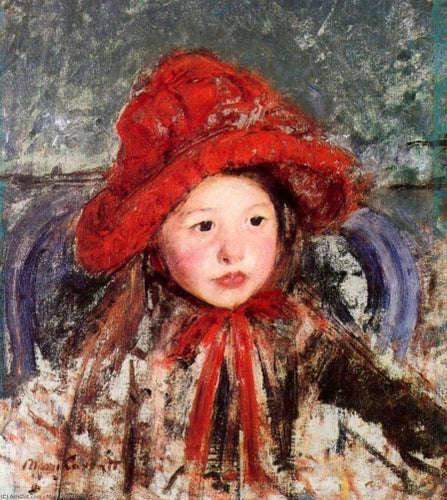 Menina com um grande chapéu vermelho (Mary Cassatt) - Reprodução com Qualidade Museu