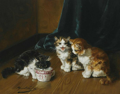 Bebendo gatinhos (Alfred-Arthur Brunel de Neuville) - Reprodução com Qualidade Museu
