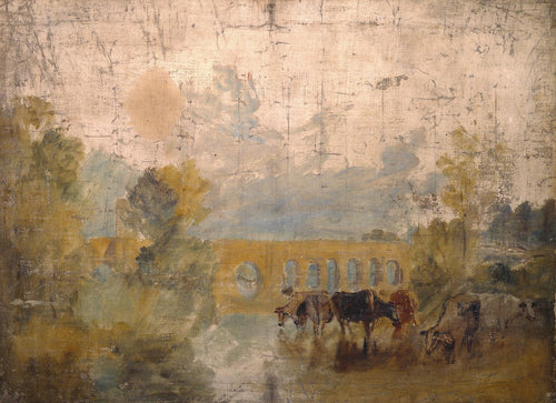 Caversham Bridge com gado na água (Joseph Mallord William Turner) - Reprodução com Qualidade Museu