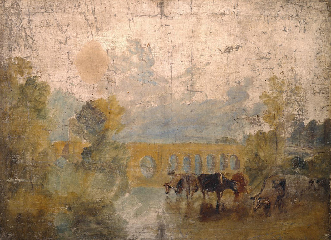 Caversham Bridge com gado na água (Joseph Mallord William Turner) - Reprodução com Qualidade Museu